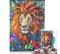 Puzzle per adulti da 1000 pezzi con leone in vetro colorato gioco per famiglie migliora la memoria adatto come decorazione da scrivania 50x75cm