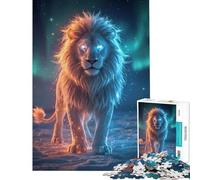 Puzzle per adulti da 1000 pezzi con leone luminoso in un paesaggio innevato gioco educativo e stimolante per l'intelletto amanti dei giochi e delle sfide impegnative (38x52cm)