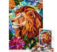 Puzzle per adulti da 1000 pezzi con leone tra i fiori e effetto vetrata ideale per rilassarsi passare il tempo in casa decorare la casa o come regalo per tutta la famiglia (38x26cm)