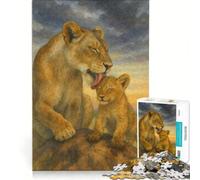 Puzzle per adulti da 1000 pezzi con leonessa e cucciolo dipinto ad acquerello gioco rilassante attività divertenti da fare in casa per rafforzare l'amore tra le coppie 38x26cm