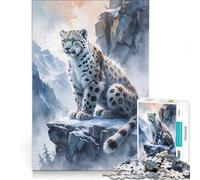 Puzzle per adulti da 1000 pezzi con leopardo delle nevi sulla cima di una montagna gioco rilassante allena la mente e la mano compleanno e Natale 38x52cm