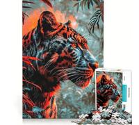 Puzzle per adulti da 1000 pezzi con leopardo rosso della giungla giocattolo fai-da-te divertente antistress con poster e foglio di curiosità abbinati 38x26cm