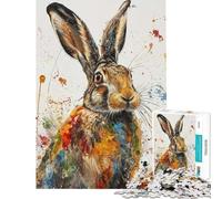 Puzzle per adulti da 1000 pezzi con lepre dai colori vivaci e schizzi di colore Gioco divertente perfetto come decorazione regalo di Natale o di compleanno (dimensioni 38x52cm)