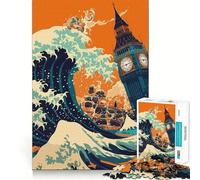 Puzzle per adulti da 1000 pezzi con l'immagine del Big Ben e delle onde,con bordi perfetti Gioco cognitivo,idea regalo,gioco di ozio,attività per compleanno (50x75cm)
