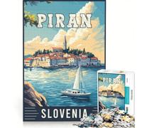 Puzzle per adulti da 1000 pezzi con l'immagine di Pirano in Slovenia, un gioco rilassante, divertente e spiritoso, ideale come regalo di compleanno 50x75cm