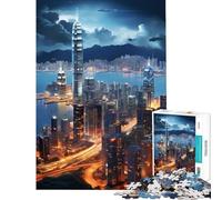 Puzzle per adulti da 1000 pezzi con lo skyline di Hong Kong Cina Giochi per famiglie giocattoli educativi ottimo regalo per giocare vacanze a casa e passare il tempo (dimensioni 38x26cm)