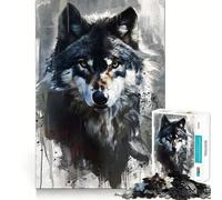 Puzzle per adulti da 1000 pezzi con lupo ad acquerello,gioco di logica,taglio di precisione,bordi lisci,regalo perfetto per riunioni di famiglia (38x52cm)