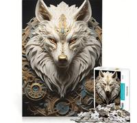 Puzzle per adulti da 1000 pezzi con lupo bianco in ceramica gioco rilassante allena la mente e la manualità compleanni e occasioni speciali 50x75cm
