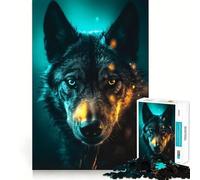 Puzzle per adulti da 1000 pezzi con lupo nero in stile neon,disegno nitido e preciso,gioco divertente per la concentrazione,momento di relax,regalo di Natale 38x52cm