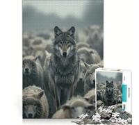 Puzzle per adulti da 1000 pezzi con lupo pecora e cacciatore giochi per famiglie interazione genitore-figlio regalo per amici e parenti 38x52cm