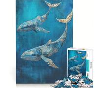 Puzzle per adulti da 1000 pezzi con maestose balene dorate gioco interattivo impegnativo e stimolante ideale come regalo per tutta la famiglia 38x26cm