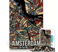 Puzzle per adulti da 1000 pezzi con mappa della città di Amsterdam dai toni della terra,disegno artistico con tagli precisi,gioco di abilità mentale,relax,regalo di Natale (38x26cm)