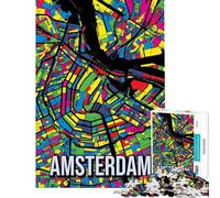 Puzzle per adulti da 1000 pezzi con mappa della città di Amsterdam in stile Pop Art sfida per l'intelligenza gioco avvincente rilassante da assemblare un'ottima idea regalo (dimensioni 38x52cm)