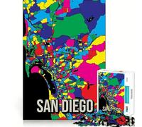 Puzzle per adulti da 1000 pezzi con mappa della città di San Diego in stile Pop Art,ideale per decorazioni,rompicapo e divertimento,perfetto per compleanni e hobby (38x52cm)