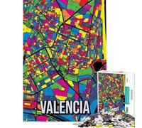 Puzzle per adulti da 1000 pezzi con mappa della città di Valencia stile pop art gioco educativo regalo per compleanni per tutta la famiglia (dimensioni 38x52cm)