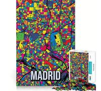 Puzzle per adulti da 1000 pezzi con mappa di Madrid,Spagna,in stile Pop Art Gioco divertente e stimolante per la mente,ideale come regalo di compleanno (50x75cm)