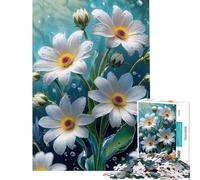 Puzzle per adulti da 1000 pezzi con margherite bianche e gocce d'acqua Un'impresa impegnativa un rompicapo per ragazzi dai 14 anni in su 38x26cm