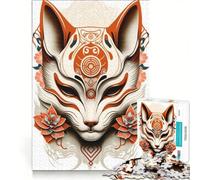 Puzzle per adulti da 1000 pezzi con maschera di volpe Kitsune e inchiostro gioco rilassante allena la mente e la mano compleanno e Natale 50x75cm