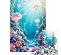 Puzzle per adulti da 1000 pezzi con meduse che nuotano sopra i coralli scena sottomarina di vita marina Puzzle per adulti giocattolo decorativo da parete analisi e logica compleanno