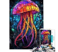 Puzzle per adulti da 1000 pezzi con meduse e vetrate artistiche Giochi rilassanti per le vacanze a casa per passare il tempo divertendosi (dimensioni 38x52cm)
