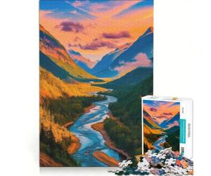 Puzzle per adulti da 1000 pezzi con montagna fiume e tramonto gioco impossibile migliora la memoria con pezzi di forma casuale completamente ad incastro 50x75cm