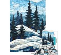 Puzzle per adulti da 1000 pezzi con mosaico a vetrata raffigurante un paesaggio invernale ideale come decorazione murale compleanni e Natale (dimensioni 38x52cm)