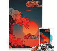 Puzzle per adulti da 1000 pezzi con motivo a onde giapponesi e sole nascente, gioco interattivo, taglio di precisione, regalo di compleanno o per occasioni speciali 50x75cm