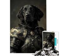 Puzzle per adulti da 1000 pezzi con motivo Flat-Coated Retriever e cavaliere giochi rilassanti giocattoli educativi regalo per compleanni divertente e spiritoso (dimensioni 50x75cm)