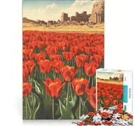 Puzzle per adulti da 1000 pezzi con motivo floreale e tulipano rosso, giocattolo fai-da-te per il divertimento in famiglia, con pezzi a incastro di forma casuale 50x75cm