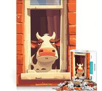 Puzzle per adulti da 1000 pezzi con mucca stilizzata che guarda fuori dalla finestra, gioco educativo, divertente e umoristico, adatto come decorazione da scrivania 38x26cm