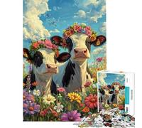 Puzzle per adulti da 1000 pezzi con mucche in fiore Attività per famiglie allena la mente e le mani Bellissimo gioco dal design accattivante 38x26cm
