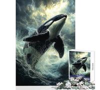 Puzzle per adulti da 1000 pezzi con orca che salta e tempesta gioco interattivo decorazione perfetta giocattolo educativo adatto per la decorazione della scrivania (38x26cm)