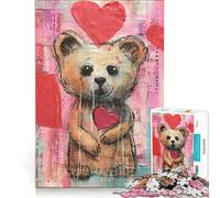 Puzzle per adulti da 1000 pezzi con orsetto bruno e cuori per San Valentino gioco rilassante decorazione per la casa regalo di compleanno e originale 38x52cm