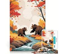 Puzzle per adulti da 1000 pezzi con orsi,ruscello,autunno,design premium,puzzle logico,gioco per il tempo libero,divertimento natalizio,decorazione artistica (38x52cm)