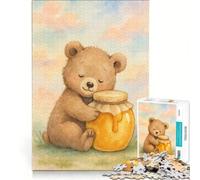 Puzzle per adulti da 1000 pezzi con orso ad acquerello che abbraccia un barattolo di miele Giochi divertenti rilassanti e stimolanti per la mente e per rafforzare l'amore di coppia 38x52cm