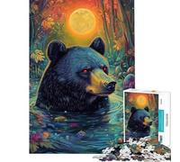 Puzzle per adulti da 1000 pezzi con orso al chiaro di luna nella foresta gioco rilassante giocattolo educativo regalo per compleanni antistress (dimensioni 38x52cm)