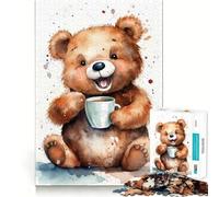 Puzzle per adulti da 1000 pezzi con orso all'ora del caffè,gioco di logica a incastro,gioco facile da giocare,decorazione natalizia da parete (38x52cm)