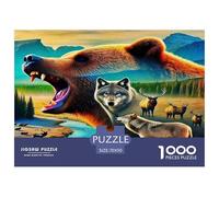 Puzzle per adulti da 1000 pezzi con orso bruno: giochi educativi sul fiume con orso e lupo, adatti alla decompressione, 70x50 cm/1000 pezzi