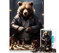 Puzzle per adulti da 1000 pezzi con orso che gioca a scacchi,gioco di incastro preciso,giocattolo per lo sviluppo delle capacità cognitive,ideale per momenti di relax e svago,regalo perfetto