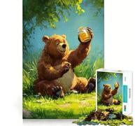 Puzzle per adulti da 1000 pezzi con orso e barattolo di miele,illustrazione,decorazione pulita e adatta,gioco divertente per stimolare la mente,momento di relax,regalo di compleanno,hobby (38x52cm)