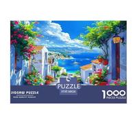 Puzzle per adulti da 1000 pezzi con paesaggi marini: sentiero fiorito verso una città costiera, giochi educativi adatti alla decompressione, 38x26 cm/1000 pezzi