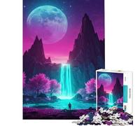 Puzzle per adulti da 1000 pezzi con paesaggio a cascata al neon e alberi rosa Divertimento a casa decorazione perfetta Gioco impossibile per maggiori di 14 anni 38x26cm