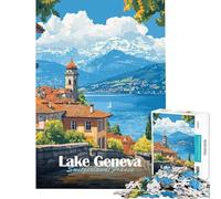Puzzle per adulti da 1000 pezzi con paesaggio del Lago di Ginevra antistress difficile stimolante per la mente (dimensioni 50x75cm)