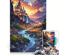 Puzzle per adulti da 1000 pezzi con paesaggio di castello fantasy e fiume, gioco impossibile, ideale per passare il tempo durante le vacanze, compleanno e Natale 38x52cm
