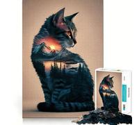 Puzzle per adulti da 1000 pezzi con paesaggio di gatti,doppia esposizione,taglio preciso,gioco cognitivo,rilassante,decorazione natalizia da parete (50x75cm)