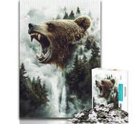 Puzzle per adulti da 1000 pezzi con paesaggio di orso bruno nella foresta per ammazzare il tempo in vacanza con poster abbinato e foglio di quiz 75x50cm