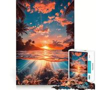 Puzzle per adulti da 1000 pezzi con paesaggio marino al tramonto tropicale, gioco di precisione, giocattolo stimolante per la mente, per il tempo libero, regalo di compleanno (38x26cm)