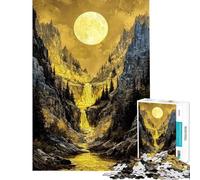 Puzzle per adulti da 1000 pezzi con paesaggio montano illuminato dalla luna dorata e cascata Un gioco impegnativo e stimolante perfetto come regalo per tutta la famiglia (dimensioni 50x75cm)