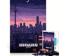 Puzzle per adulti da 1000 pezzi con paesaggio urbano notturno di Shanghai, Cina Gioco di precisione, giocattolo stimolante per la mente, per il tempo libero, regalo di compleanno (38x26cm)