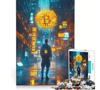 Puzzle per adulti da 1000 pezzi con paesaggio urbano virtuale Bitcoin, gioco rompicapo, antistress, da aggiungere alla lista dei desideri con Babbo Natale 38x52cm